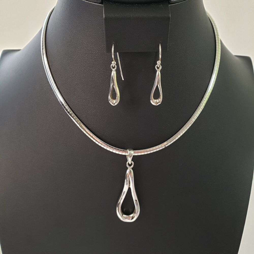 Vintage Barse Sterling Silver Necklace w/Pendant & Earrings Teardrop Modern 16"